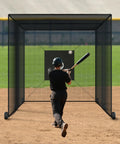Mobile 24Ft Baseball Batting Cage With Wheels Portable Heavy Duty Hitting Cage in use on baseball field