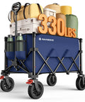 Foldable Utility Cart With 180L Capacity And 330lbs Beefed Up Weight Capacity Durable Beach Camping Shopping Cart With Drink Holders And Brakes Collapsible Steel Frame Ready For Any Adventure loaded with camping gear