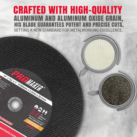 Beefy 5 Pack 14 Inch Metal Cutting Chop Saw Blades For Metal Work 14 Inch By 3 Thirty Second Inch By 1 Inch displayed with materials view