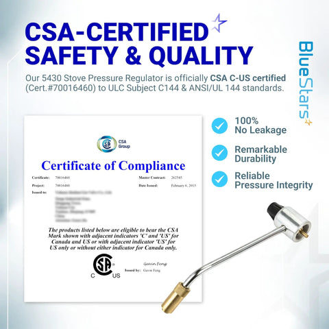 CSA certification certificate and Upgraded 5430 Gas Stove Pressure Regulator Replacement For Coleman Propane Stoves And Grills