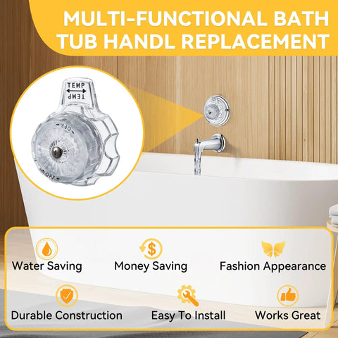 MXT11 Compatible Shower Volume And Temperature Handle Replacement For Mixet Tub And Shower Faucets Clear Acrylic Knob shown by bathtub