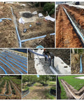 Installation of flexible perforated drain pipe with nonwoven fabric for yard and lawn drainage in various outdoor settings