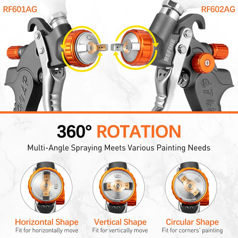 Kickass Hvlp Spray Paint Gun Set With Die Cast Aluminum Body Stainless Tip And Integrated Regulator Built Different Pro Airbrush Rig showing 360° rotation feature.