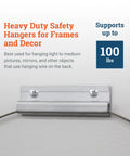 Badass Heavy Duty Picture Hangers With Tough Aluminum Grip Hangs Heavy Frames Mirrors Up To 100 Pounds Drywall Concrete Ready Antislip Extruded Lip Design Secure 4 Pack Complete Kit With Mounting Screws on wall with hanging wire.