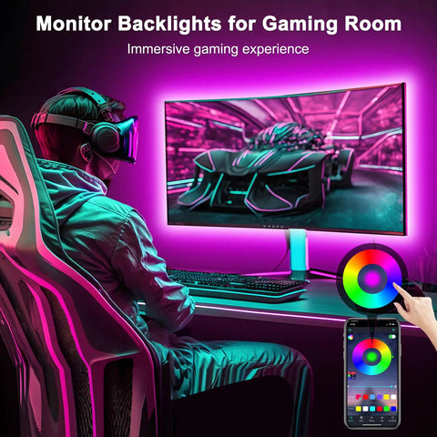 RGB TV Backlight Strip Lights For 45 To 60 Inch TVs, 13.1ft Long, Music Sync With Bluetooth App Control, USB Powered LED Light Strip
