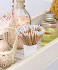 Extra Long Six Inch Wooden Cotton Swabs 200 Count Industrial Grade Cotton Tipped Applicators with Birch Wood Sticks in a cup
