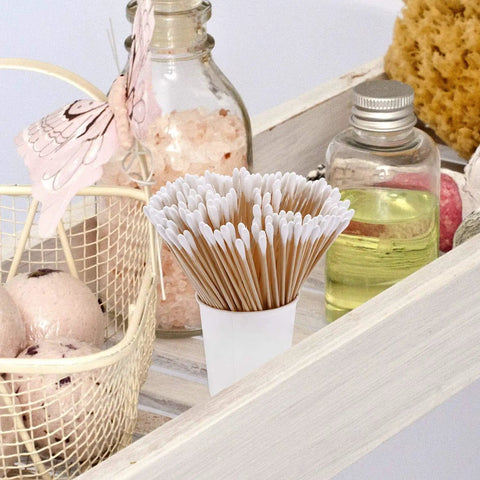 Extra Long Six Inch Wooden Cotton Swabs 200 Count Industrial Grade Cotton Tipped Applicators with Birch Wood Sticks in a cup