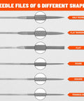 6 needle files in shapes for 7 Piece Interchangeable Needle File Set With Flat Warding Round Half Round Square And Triangular Files