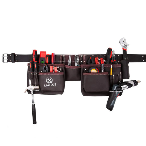 Oil Tanned Leather Tool Belt Pouch Bag For Carpenters Construction Workers Handyman Electricians With Ample Tool Pockets