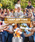 Group enjoying a tabletop smokeless fire pit with carry bag for outdoor use ideal for camping backyard patio garden or picnic.