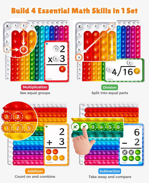 Math Flash Cards Set for Kids 4-8, 288 Double-Sided Cards with Chart and Storage Ring for addition, subtraction, multiplication, division.