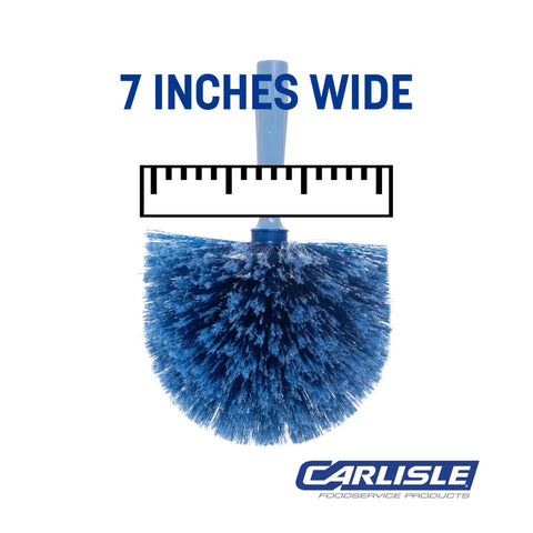 Round Duster Head With Soft Flagged Bristles In Blue 9 Inch 12 Pack For Ceiling Dusting Vents And Overhead Surfaces No Fuss Dusting With Broad Coverage And Easy Reach. Blue 7-inch round duster head with ACME thread and soft PVC bristles, front view