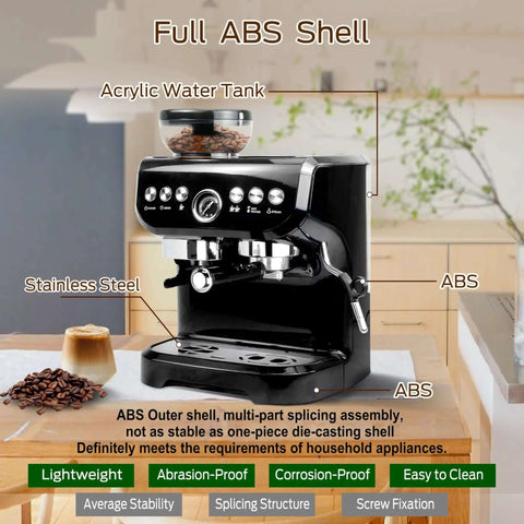 All-In-One Espresso Machine With 15 Bar Pressure, Built-In Bean Grinder, Milk Frother And Steam Wand, 70 Oz Removable Water Tank
