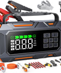 16-In-1 8000A Car Jump Starter With Air Compressor 160 PSI set showing digital display, jumper cables, gloves, and accessories.