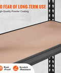 Close-up of shelf showing rust-proof, scratch-resistant metal and MDF board of Heavy Duty 5 Tier Adjustable Metal Storage Shelving Unit With 2000 Lb Capacity Beefy Garage Organizer And Utility Rack For Kitchen Basement Laundry Pantry Or Workshop