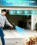 Person using Cordless Leaf Blower With Two 4Ah Batteries And Charger Electric Handheld Blower for lawn care and leaf removal