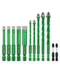Straight Up Pro Grade 12 Piece Drill Bit Set With Quick Fit Hex Shank And Ph2 Screwdriver for various surfaces including porcelain and concrete.