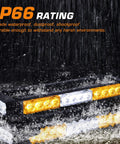 Double Sided 30 LED Strobe Light Bar With Ultra Bright Amber And White Emergency Beacon Magnetic Roof Mount Boss Level Hazard Warning Light for Trucks Vehicles SUVs And Vans in rain showing IP66 rating