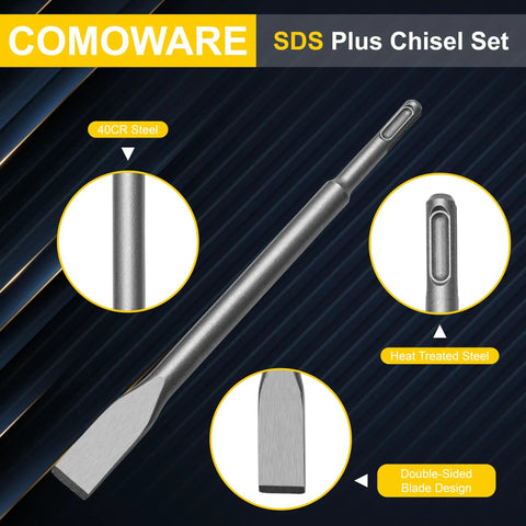 Six Piece SDS Plus Chisel Set For Concrete Tile Removal Wall Chasing And Floor Scraping Made From 40CR Steel For Tough Durability