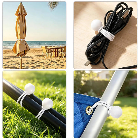 Go To 30 Pack Ball Bungee Cords For Camping And Canopy Tarp Shelter Includes 6, 9, And 12 Inch Cords with 0.14 Inch Diameter in use.
