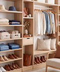 Water Hyacinth Wicker Storage Baskets for organizing on shelves, white two-pack, visible with towels and sunglasses in a closet.