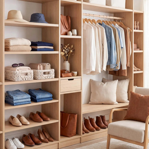 Water Hyacinth Wicker Storage Baskets for organizing on shelves, white two-pack, visible with towels and sunglasses in a closet.