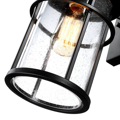Outdoor Wall Light Fixture For House Waterproof Anti Rust Black Lantern With Seeded Glass Shade E26 Socket Exterior