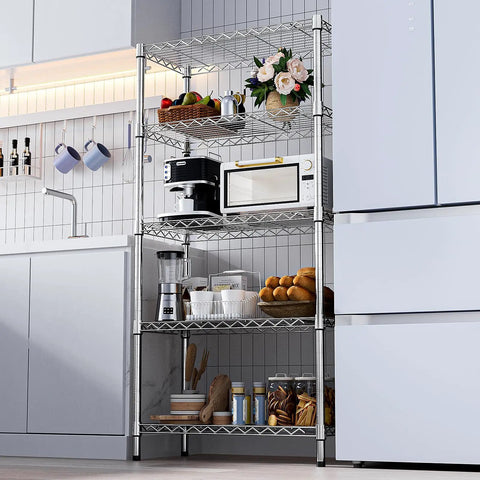 Built Tough Heavy Duty Five Tier Steel Wire Shelving Rack That Holds Everything You Got For Garage Kitchen And Office Spaces Thanks To Rock Solid Frames Massive Weight Capacity Making Organization An Absolute Breeze Daily