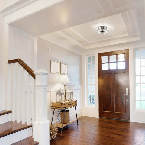 Entryway featuring Glam Ceiling Light Fixture Semi Flush Mount In Oil Rubbed Bronze With Crystal Accents, 11.5 x 11.5 x 6 inches.