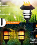 Extra Tall Solar Torch Lights 4 Pack With Flickering Flame Waterproof Stainless Steel Pathway Lighting for Garden and Yard