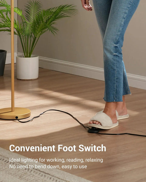 Convenient foot switch for Black Arched Floor Lamp With Linen Drum Shade Tall Industrial Standing Lamp For Living Room Bedroom Or Office Adjustable Reading Light Minimalist Farmhouse Style For Cozy Modern Vibe