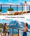 Badass Eight Foot Black Aluminum Handrail With Hella Tough Powder Coated Finish And All The Mounting Hardware You Gonna Need Plus Smooth Nylon Ends For Outdoor Decks overlooking a scenic outdoor view.