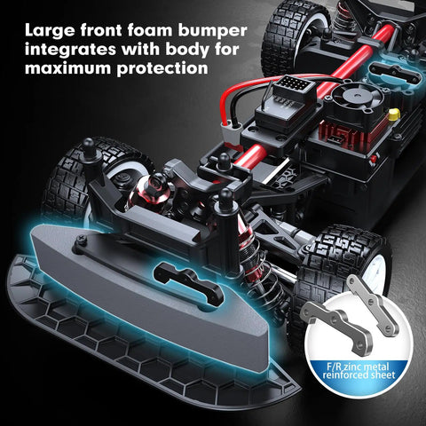 Close-up of 1 14 Scale Citroen C3 WRC Inspired Fast RC Car For Adults, Brushless 4WD Drift Beast front bumper and chassis detail