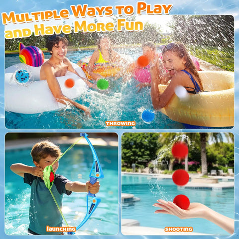 Kids enjoying 25 Pack Reusable Water Balloons With Bow And Arrow Set For Kids Ages 3 To 12 Epic Pool Beach Water Fight Toys