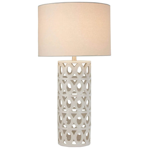 Geometric Ceramic Cut-Out Table Desk Lamp With LED Bulb, 22-Inch, Off White Pillar, Polished Nickel Hardware, Linen Shade