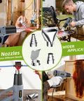 Dual Temp Heat Gun With 4 Nozzles Kit being used for crafting, paint stripping, includes heat gun, nozzles, and application examples.