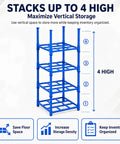 Built Like A Tank Portable Stack Racks 4000 Lb Capacity Each 8 Pack Set stacked four high for vertical storage in blue steel.