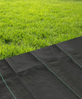 Heavy Duty Garden Weed Barrier Landscape Fabric 3ft By 3ft Ground Cover Mat with green guideline next to lawn