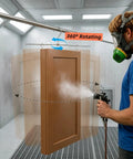 20 Pack 15 Point 7 Inch 360 Degree Rotating Cabinet Door Hangers With Fifty Zinc Screws Killer For Smooth Spray Paint Coverage And Heavy Duty Woodworking Projects Gonna Look Fresh in use, painting a door with spray gun.