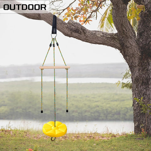 3 In 1 Kids Swing Set With Monkey Bars And Rainbow Rope, Adjustable Swing, Carabiner, Extra Hanging Straps, Heavy Duty Outdoor Zipline Playset For Backyard Fun And Playtime hanging from tree