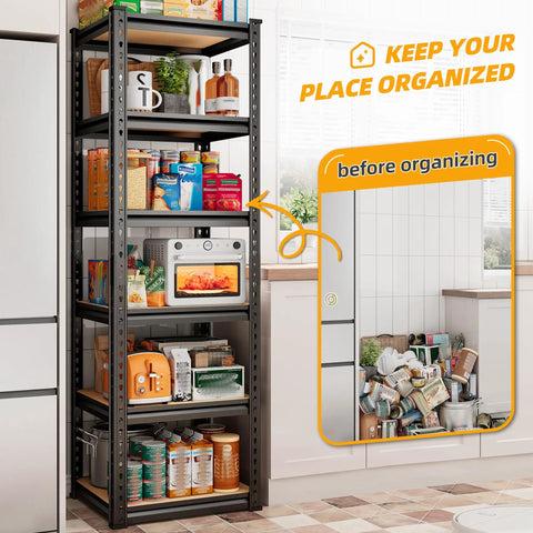 Heavy Duty 6 Tier Metal Storage Shelving Unit For Pantry Kitchen And Garage Each Shelf Holds Up To 376 Lbs Total Capacity 2256 Lbs Sturdy 5mm MDF Shelves With 5 Support Bars Adjustable Chrome Frame in pantry