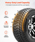 Four 205/50-10 Golf Cart Wheels And Tires Set With 10 Inch Aluminum Alloy Rims showing wear-resistant beefy 4 ply rubber