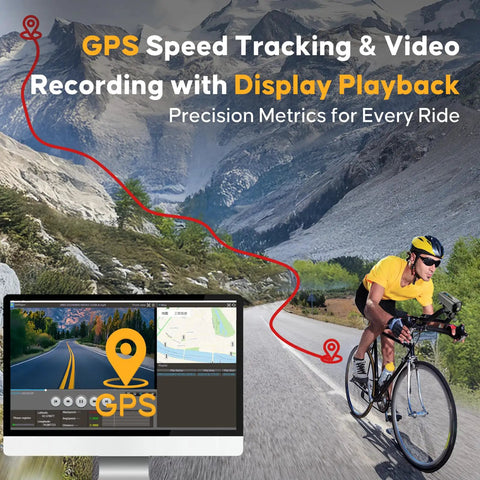 Cyclist using 4K 30Fps Action Camera With GPS Tracker For Cyclists Wireless Bike Camera Cycling Speedometer Odometer on mountain road