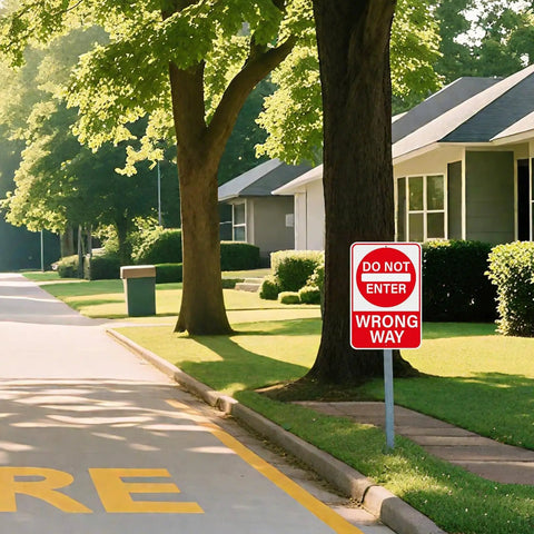 Two Pack Do Not Enter Wrong Way Signs 18 By 12 Inches For Traffic Road High Visibility Reflective Aluminum Weather Resistant Outdoor Signage No Entry Warning For Driveways Service Roads And Intersections on a roadside post