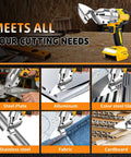 Tough As Nails Brushless Cordless Metal Shears Built For Dewalt 20v Max cutting steel plate, aluminum, stainless steel, fabric, and cardboard.