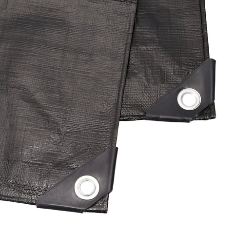 Tough As Nails Heavy Duty Black Poly Tarp 6x20 Feet 3 Pack Waterproof Tear Resistant Outdoor Cover Ideal For Construction Landscaping And Seasonal Weatherproof Shelter With 36 Inch Grommets close-up of reinforced corner grommets