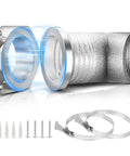 Magnetic Dryer Vent Connector Kit with 4 Inch Hose and Magnetic Coupling Aluminum Duct shown with accessories