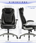 Ergonomic Executive Office Chair For Home And Desk, High Back Leather Swivel Chair With Padded Flip Up Armrests, Black Dimensions