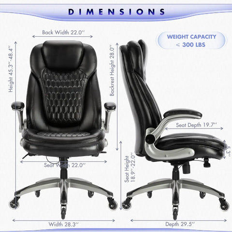 Ergonomic Executive Office Chair For Home And Desk, High Back Leather Swivel Chair With Padded Flip Up Armrests, Black Dimensions