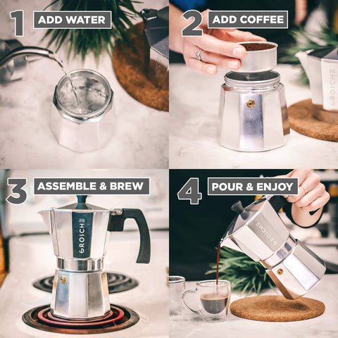 Steps to use Stovetop Espresso Moka Pot For Home And Camping 6 Cup Italian Style Coffee Maker Portable Percolator
